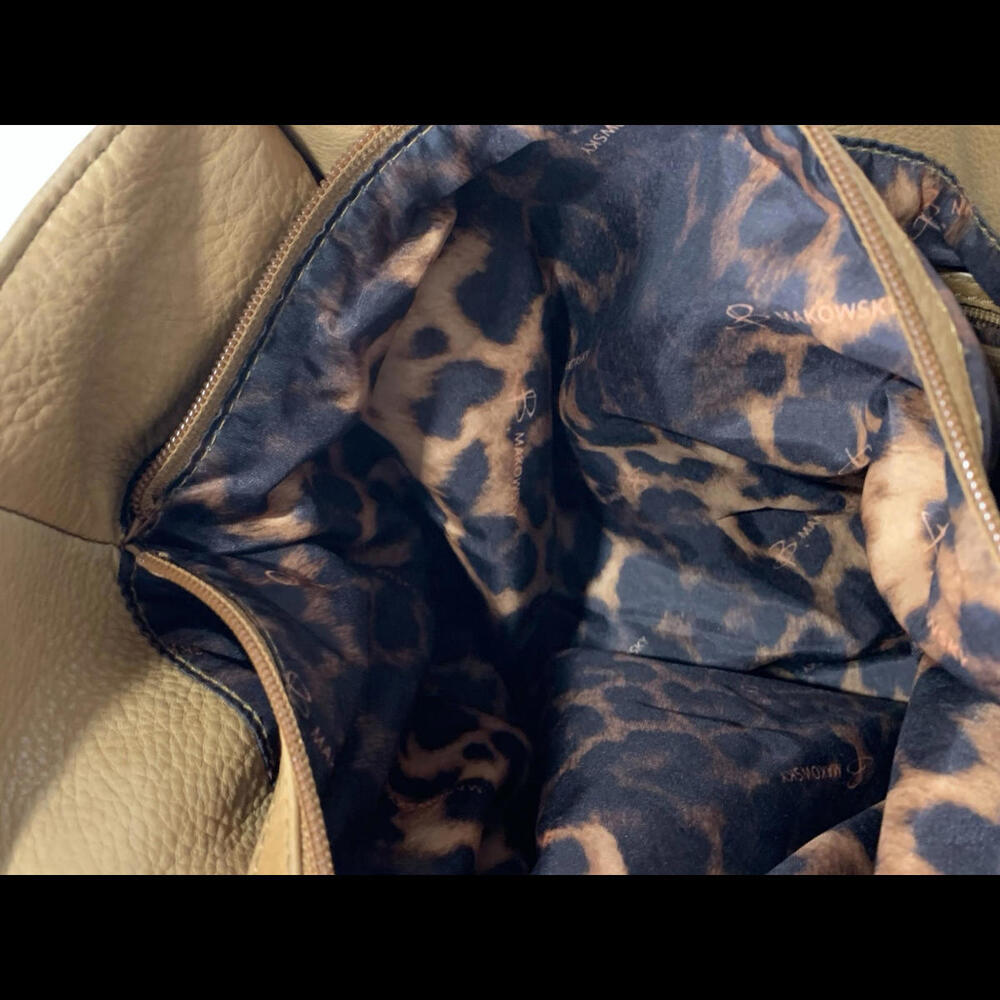 B. Makowsky Beige/Tan Patchwork Leather Weekender Tote Bohemian Shoulder Bag - Picture 11 of 14